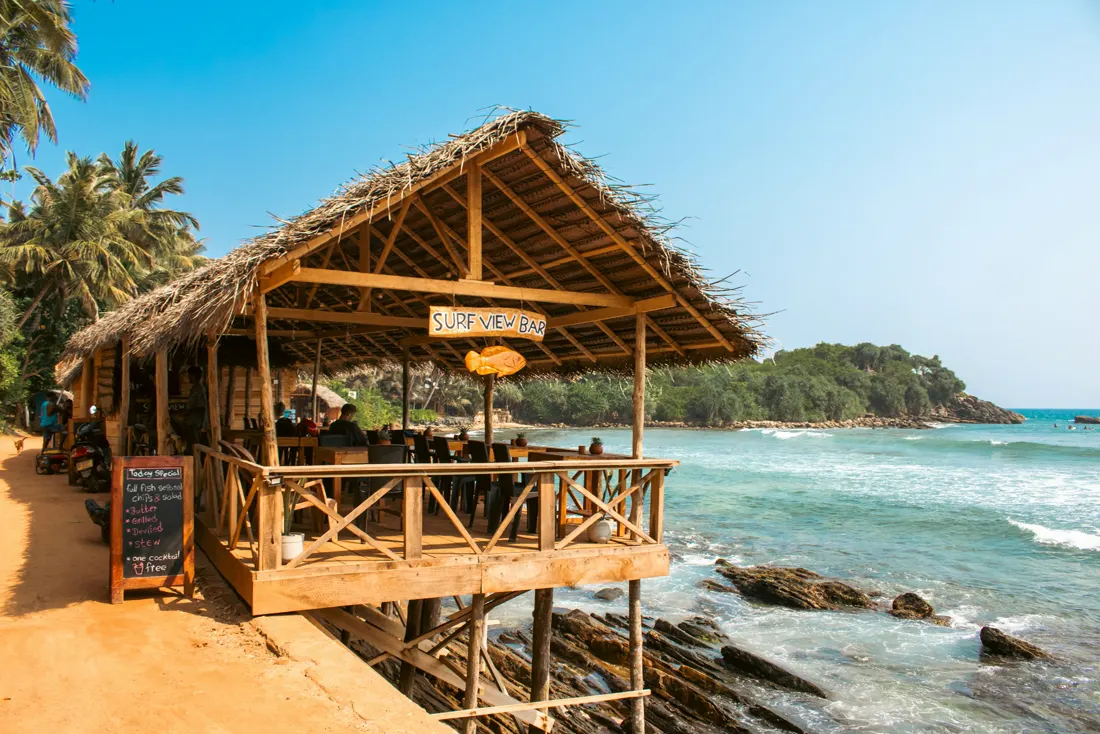 A thatched surf bar by the sea