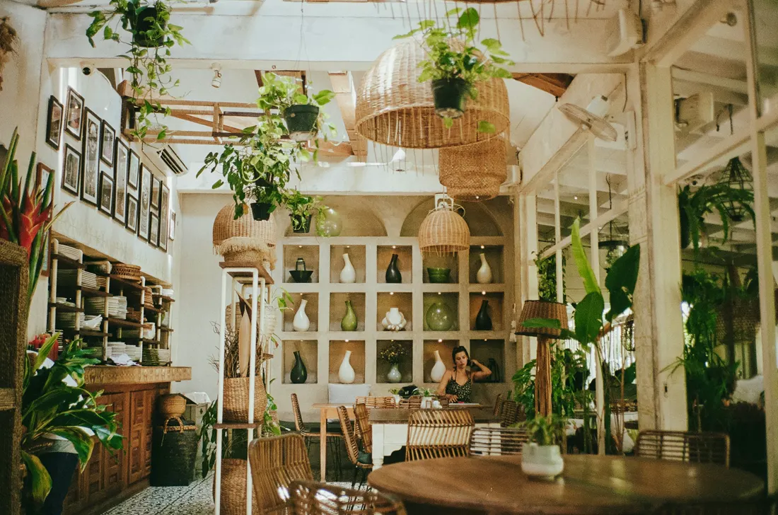 A rattan café interior